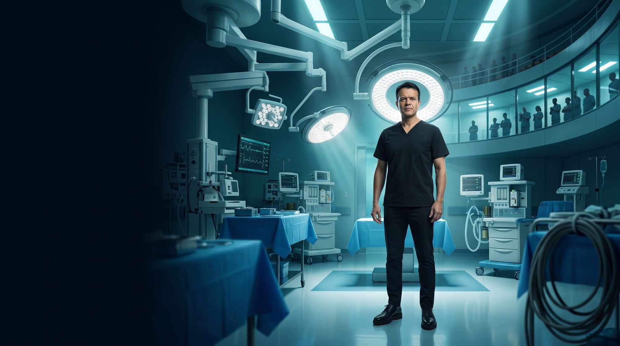 In a futuristic operating theatre